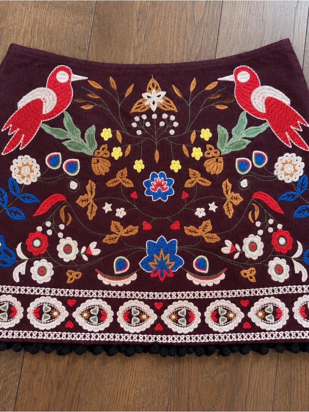 Altar’d State Embroidered Burgundy Floral Mini Skirt